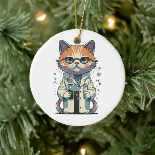 Cat Lab Focused Ceramic Ornament