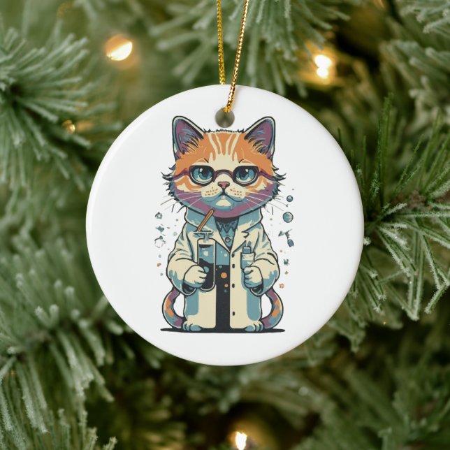 Cat Lab Focused Ceramic Ornament (Tree)