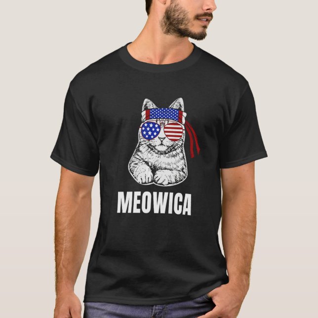 Cat Labor Day Meowica Merica Men USA American Flag T-Shirt (Front)