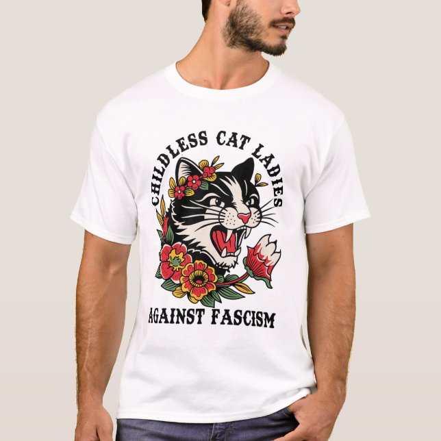 Cat Ladies Against Fascism Feminist  T-Shirt (Front)