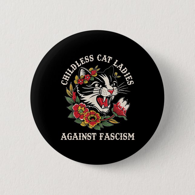 Cat Ladies Against Fascism Funny Cat Feminist 2  6 Cm Round Badge (Front)