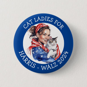 Cat Ladies for Harris and Walz Political Humour 6 Cm Round Badge