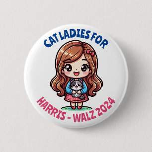 Cat Ladies for Harris and Walz Political Humour 6 Cm Round Badge