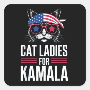 Cat Ladies for Kamala 2024 President Kamala-Harris Square Sticker