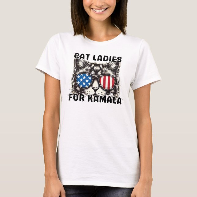 Cat Ladies for Kamala funny 2024 election politics T-Shirt (Front)