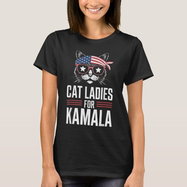 Cat Ladies for Kamala Funny Cat 2024 Kamala-Harris T-Shirt (Front)