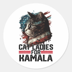 Cat Ladies For Kamala Harris Funny Cat 2 Classic Round Sticker