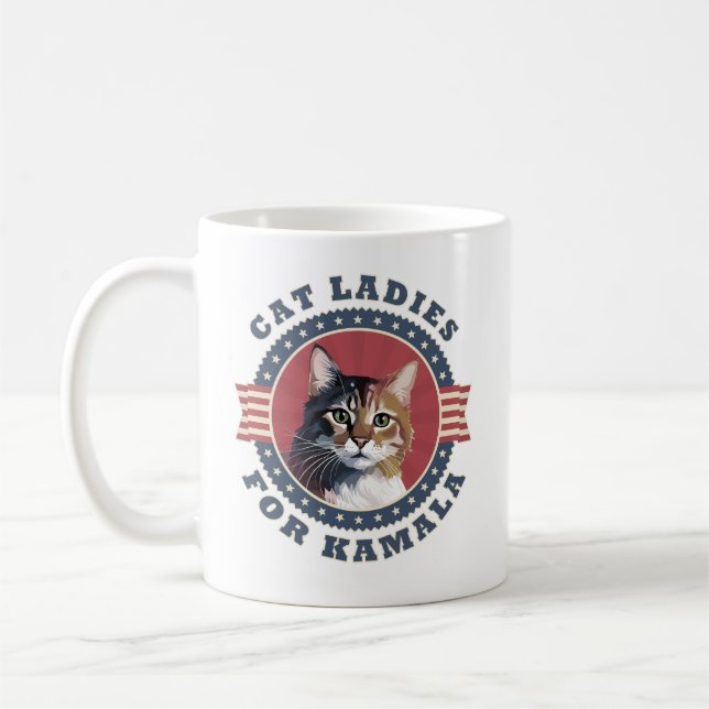Cat Ladies for Kamala Harris President 2024 Coffee Mug (Left)