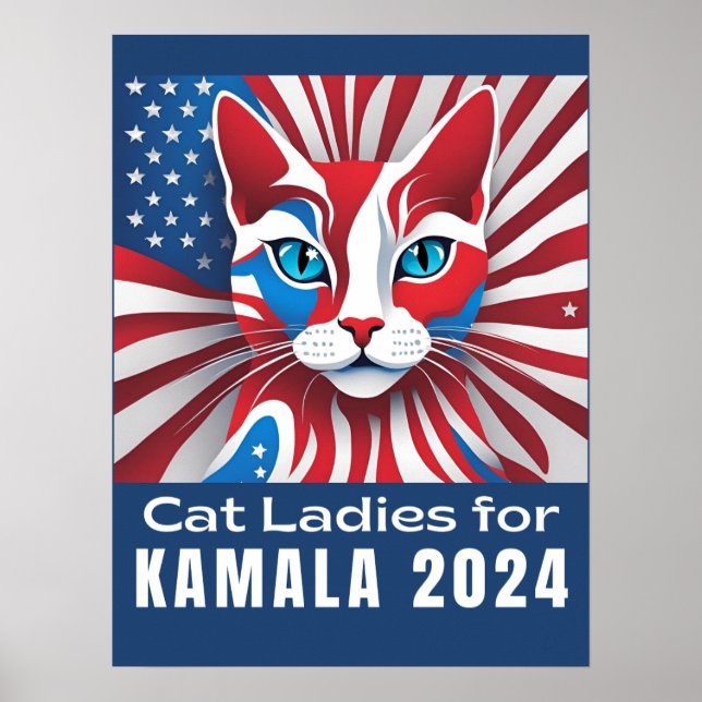 Cat Ladies for Kamala Harris President 2024 Poster (Front)