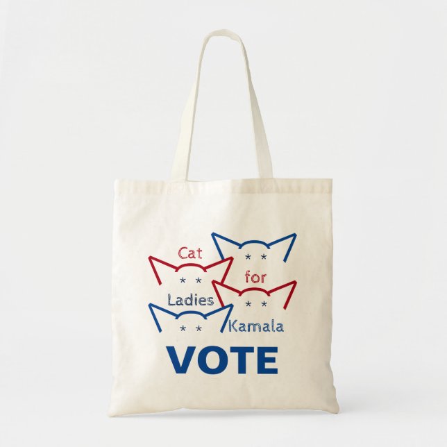 Cat Ladies for Kamala Harris Vote Ears ASCII  Tote Bag (Front)
