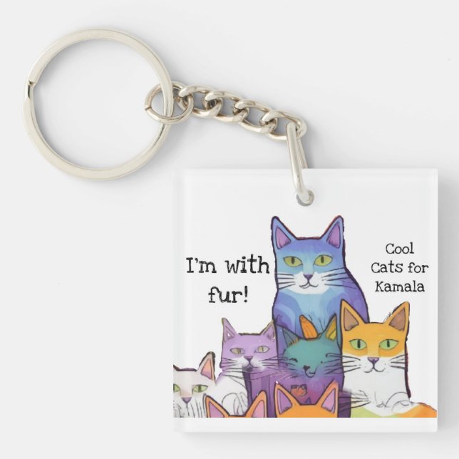 Cat ladies unite! Cats for Kamala keychain. Key Ring (Front)