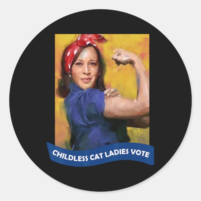 Cat Ladies Vote Kamala 2024 Rosie The Riveter  Classic Round Sticker (Front)