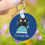 Cat Ladies Vote Script Rustic Cute Bold Election Key Ring<br><div class="desc">“Cat ladies vote”. Stand proud and share your support for Kamala Harris with this cute, fun, graphic, patriotic keychain. A cute rustic country cat illustration in black, red, white and turquoise blue and white handwritten script typography overlay a navy blue background. Choose from small and large sizes, as well as...</div>