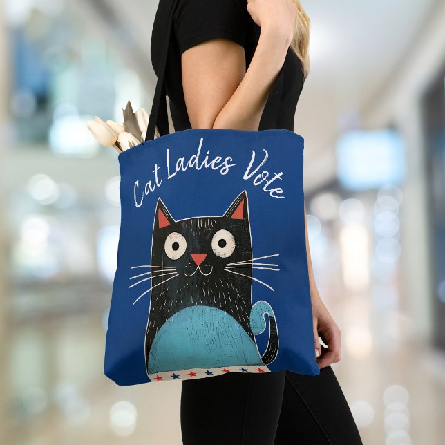 Cat Ladies Vote Script Rustic Feminist Cute Bold Tote Bag (Creator Uploaded)