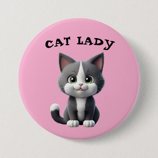 CAT LADY  7.5 CM ROUND BADGE (Front)