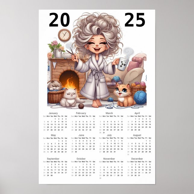 Cat Lady and Cats 2025 Calendar  Poster (Front)