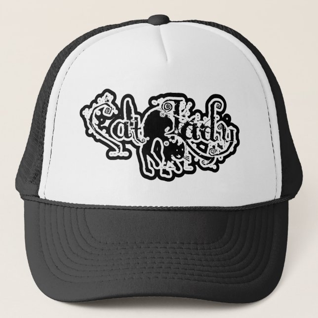 Cat Lady Black & White Trucker Hat (Front)