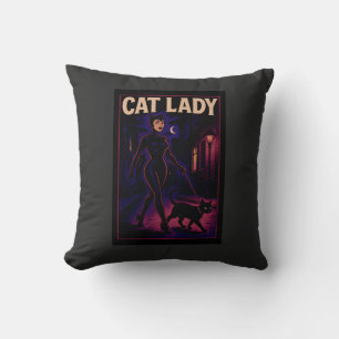 Cat Lady -Cats Art Lover- City Night Comic Graphic Cushion
