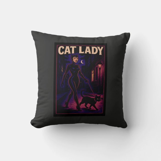 Cat Lady -Cats Art Lover- City Night Comic Graphic Cushion (Front)