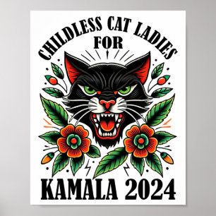 Cat Lady For Kamala Harris 2024 Poster