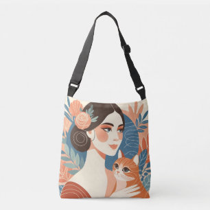 Cat Lady Graphic Illustration Crossbody Bag