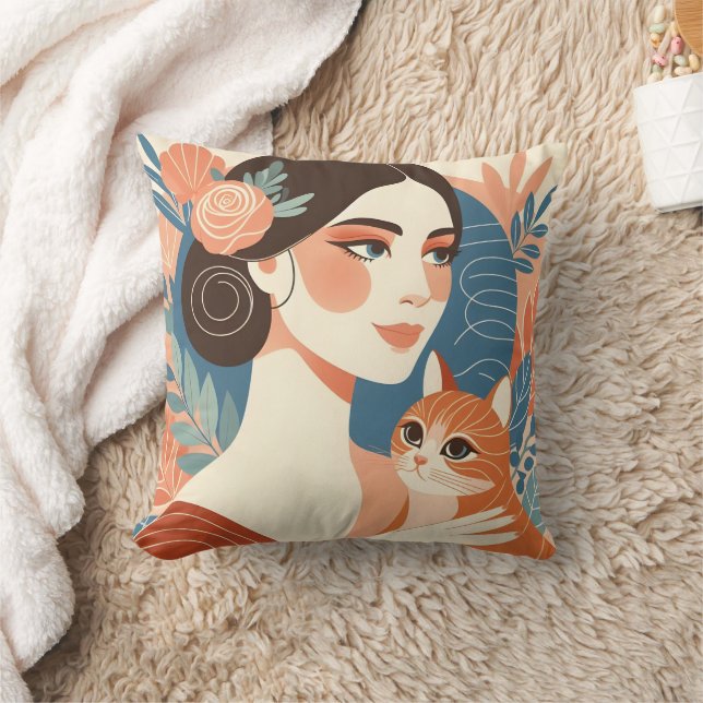 Cat Lady Graphic Illustration Cushion (Blanket)