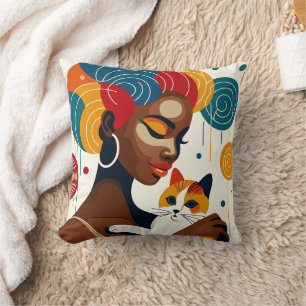 Cat Lady Graphic Illustration Cushion