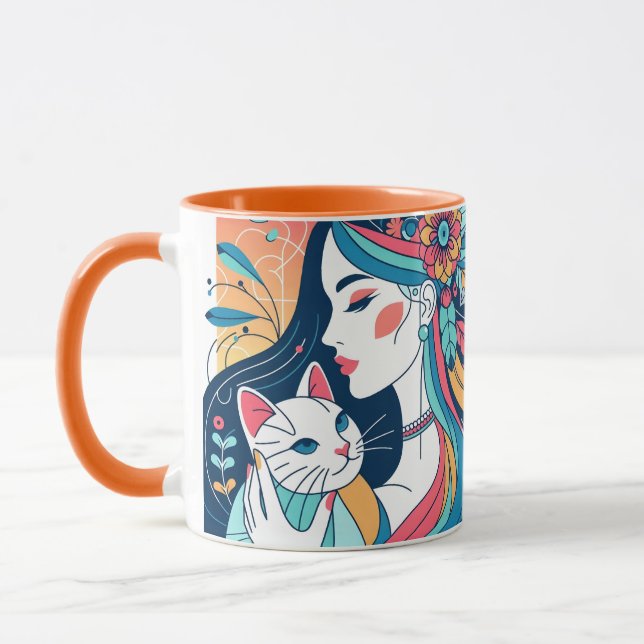 Cat Lady Graphic Illustration Mug (Left)