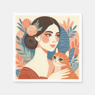 Cat Lady Graphic Illustration Napkin