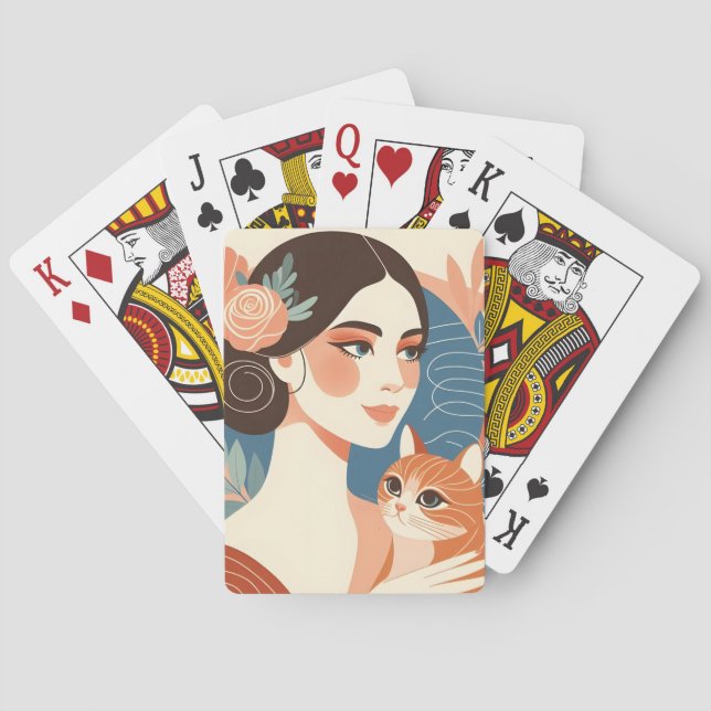 Cat Lady Graphic Illustration Playing Cards (Back)