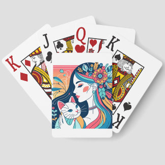 Cat Lady Graphic Illustration Playing Cards