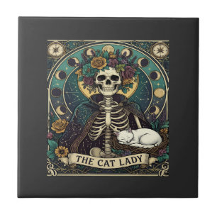 Cat Lady Haloween Skeleton Floral Moon Compass Ceramic Tile