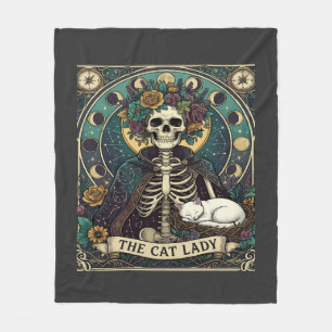Cat Lady Haloween Skeleton Floral Moon Compass Fleece Blanket