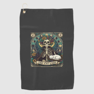 Cat Lady Haloween Skeleton Floral Moon Compass Golf Towel