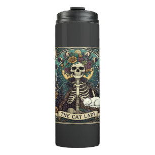 Cat Lady Haloween Skeleton Floral Moon Compass Thermal Tumbler