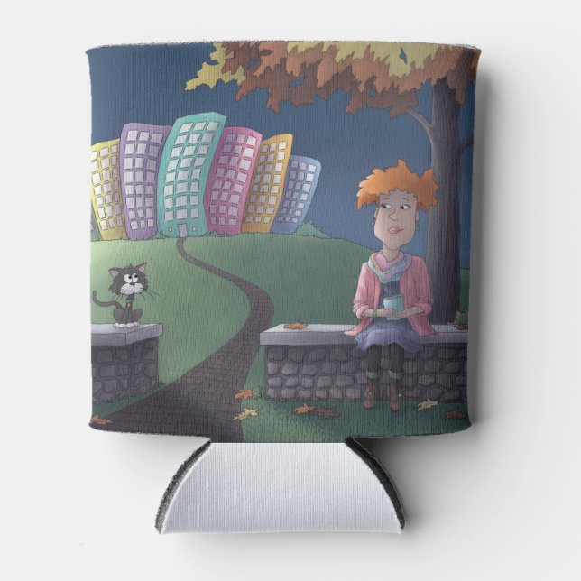 Cat Lady in the park Can Cooler (Front)