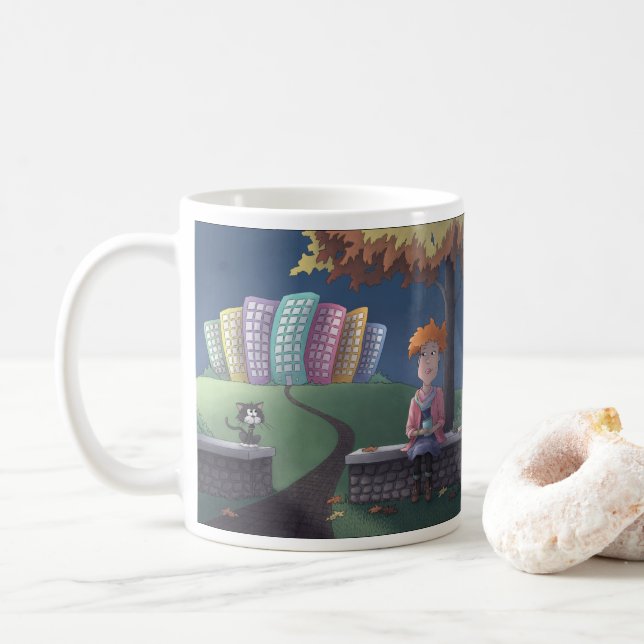  Cat Lady in the park Coffee Mug (With Donut)