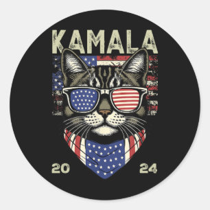 Cat Lady Kamala-harris 2024 American Flag Cute Cat Classic Round Sticker