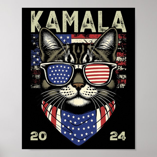 Cat Lady Kamala-harris 2024 American Flag Cute Cat Poster (Front)