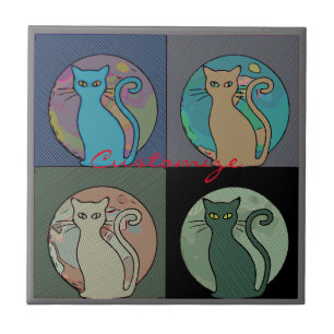 Cat Lady Multi Cats Sitting Thunder_Cove Ceramic Tile
