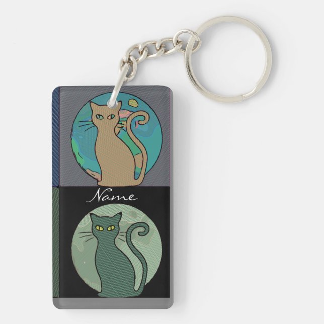 Cat Lady Multi Cats Sitting Thunder_Cove Key Ring (Back)