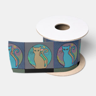 Cat Lady Multi Cats Sitting Thunder_Cove Satin Ribbon