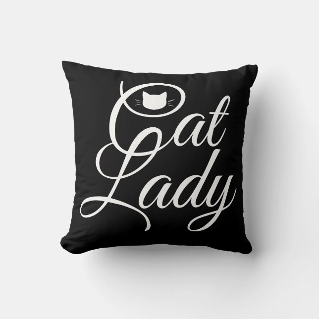 Cat lady quote pattern cat head back black white cushion (Front)