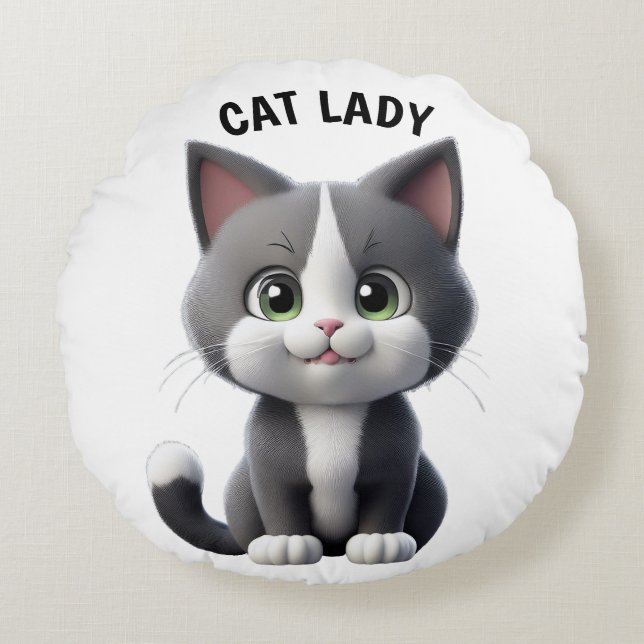 CAT LADY ROUND CUSHION (Front)