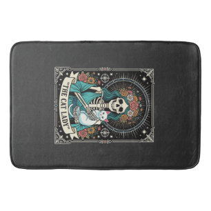 Cat Lady Skeleton Tarot Floral Gothic Bath Mat