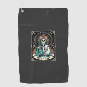 Cat Lady Skeleton Tarot Floral Gothic Golf Towel