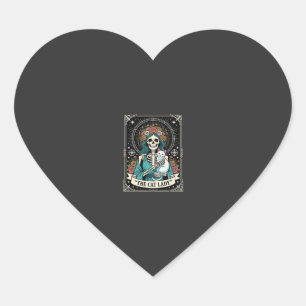 Cat Lady Skeleton Tarot Floral Gothic Heart Sticker