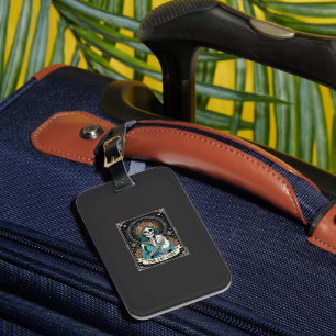 Cat Lady Skeleton Tarot Floral Gothic Luggage Tag