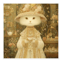Cat Lady Snow – Victorian Cat with Teacup