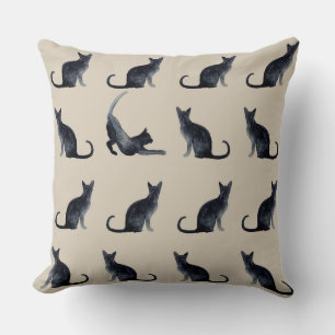 Cat Lady Taupe Watercolor Black Kitty Pattern Cushion
